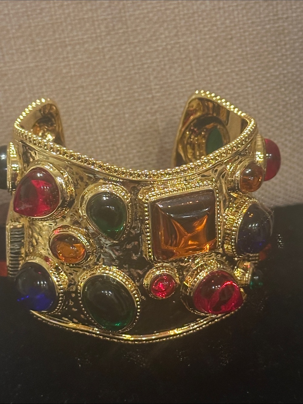 Gold Multicolor Gemstone Statement Cuff Bracelet - Picture 7 of 7